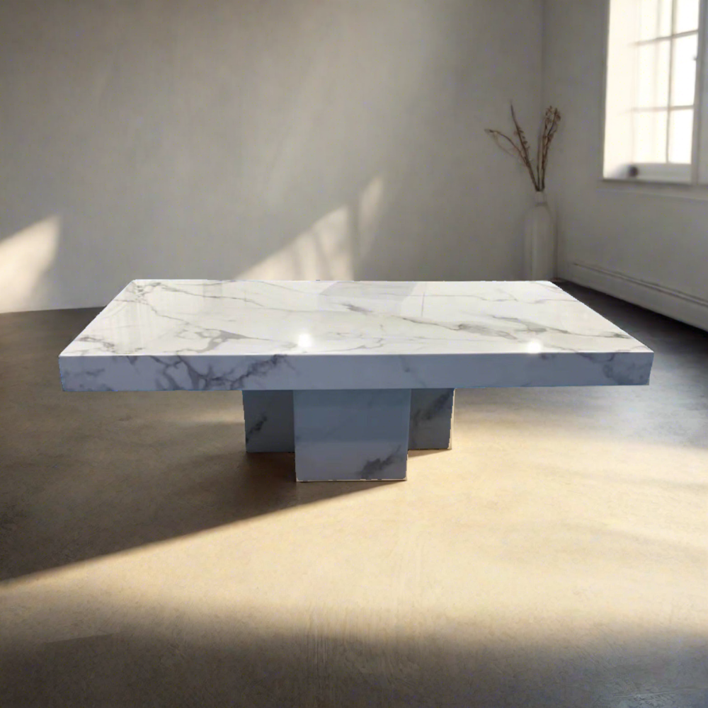 Classic 60cm Think Marble Coffee Table with Marble Base in White-Grey Colour