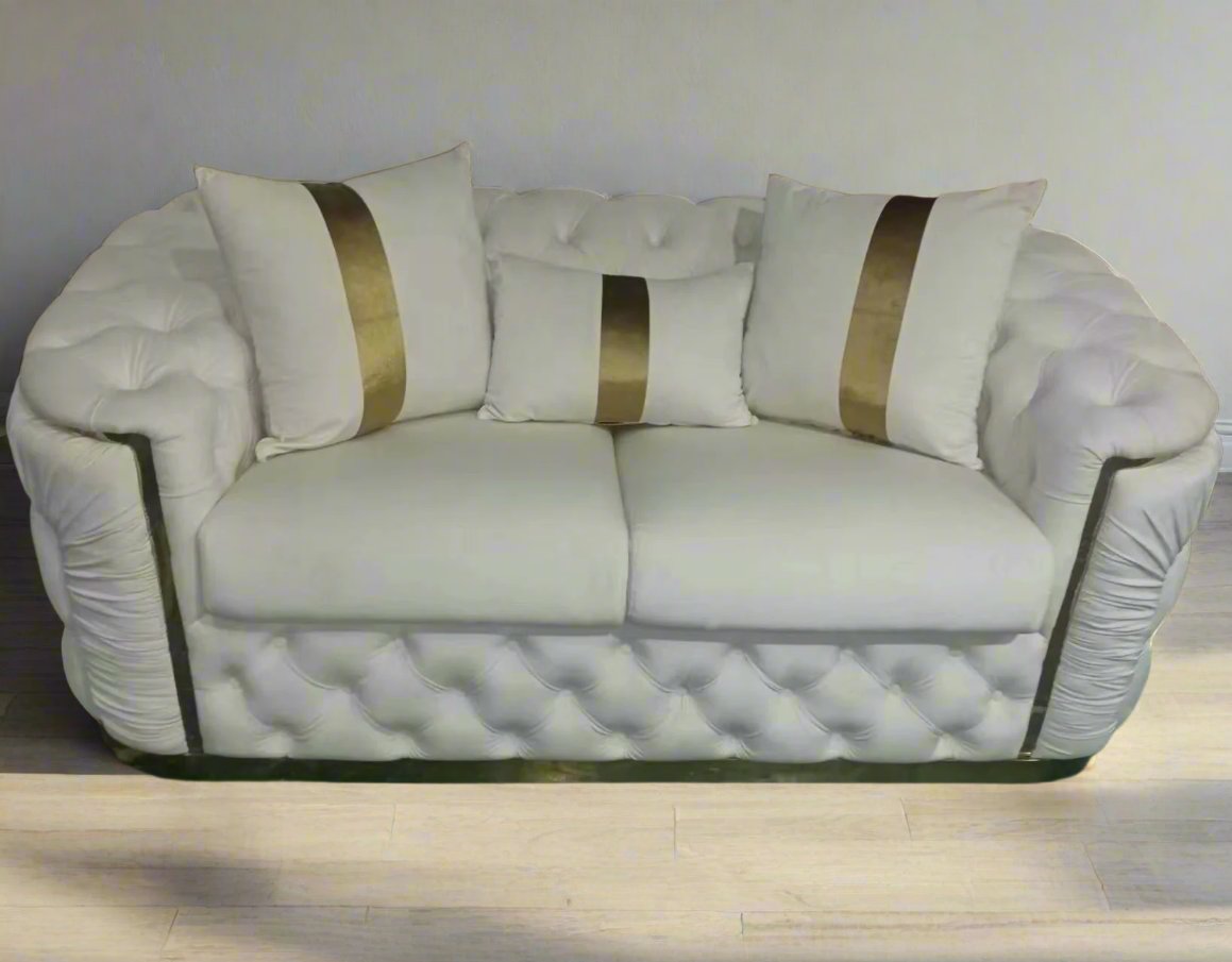 Best 6-seater Luxury, Stylish and Comfortable Sofas / Couches in Cream Velvet Material with Golden trims