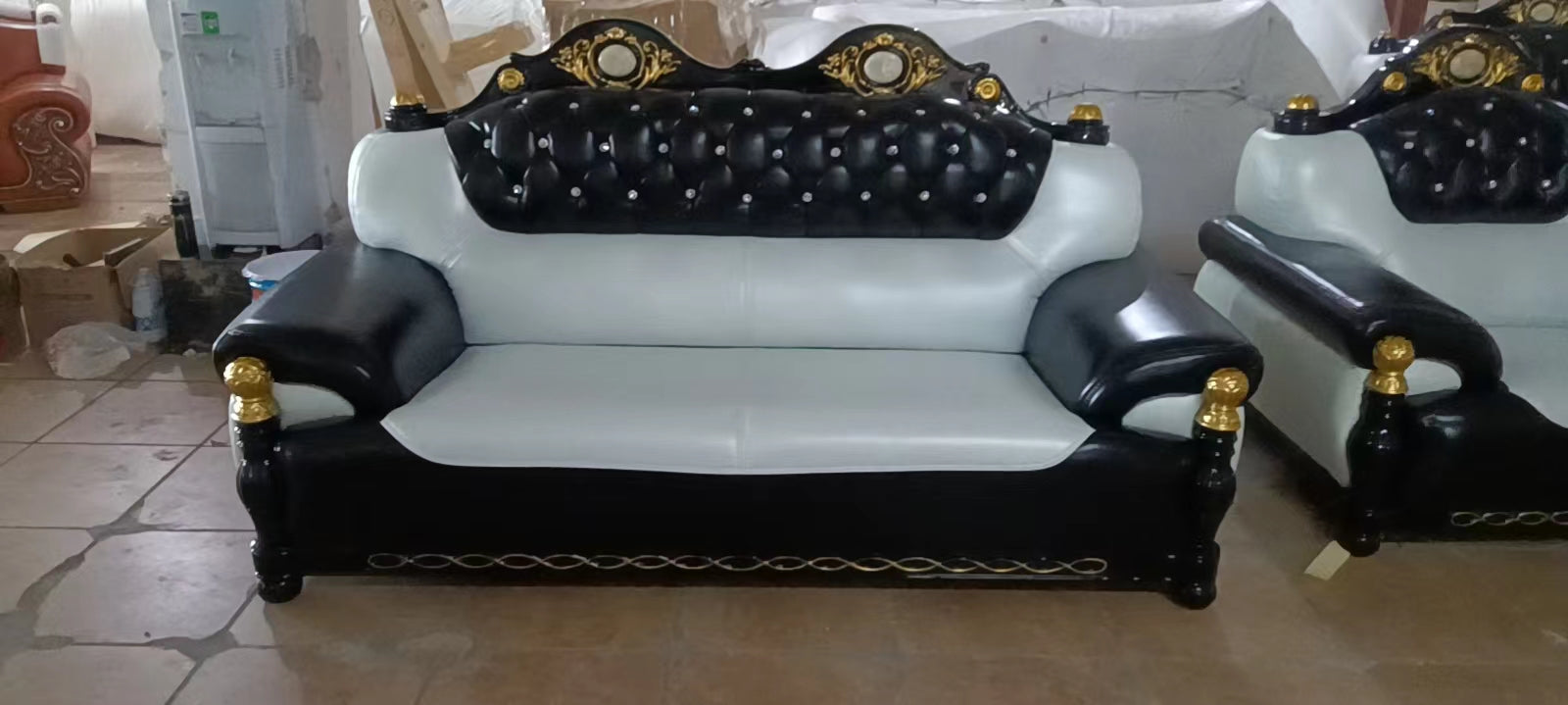 Avril Black & White  Leather Sofa set