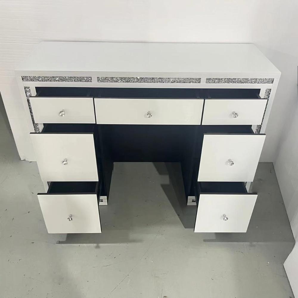 Silver Modern Classy Vanity / Dressing Table and Mirror With Led Lights with Diamond Crushed Glass