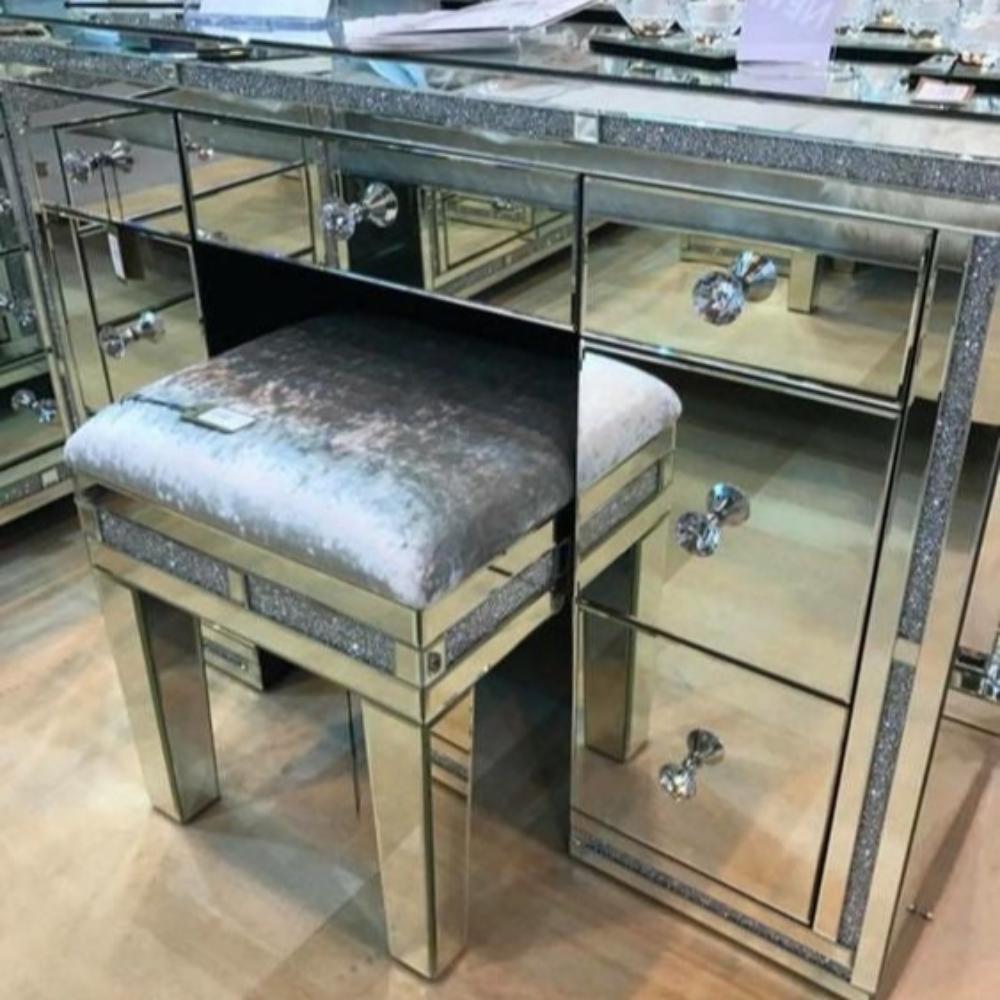 Stylish Modern Classy Dressing Table and Mirror With Led Lights and Diamond Crushed Glass