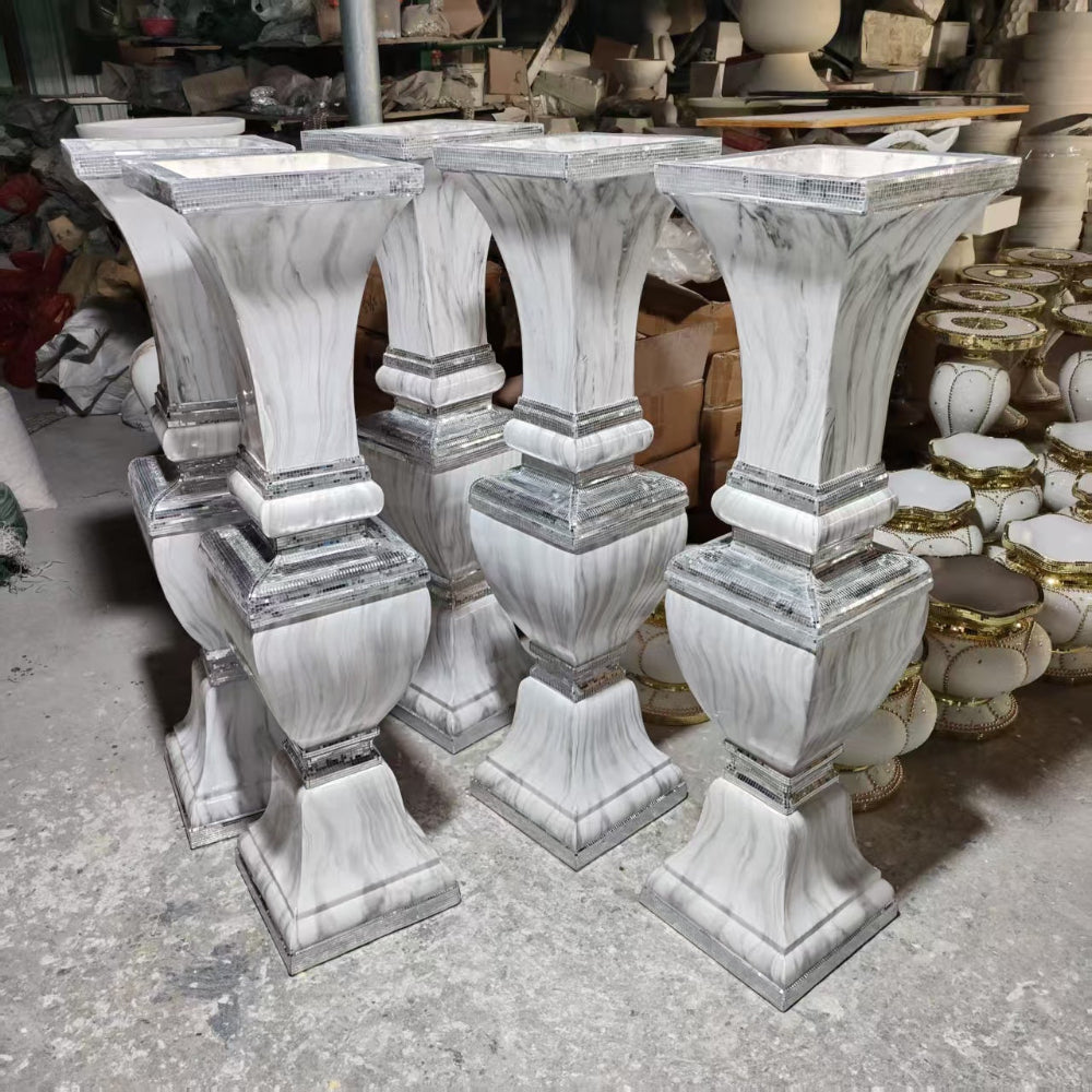 Classy and Modern White and Silver Decorative Resin Vase Available at RBM Classic Home