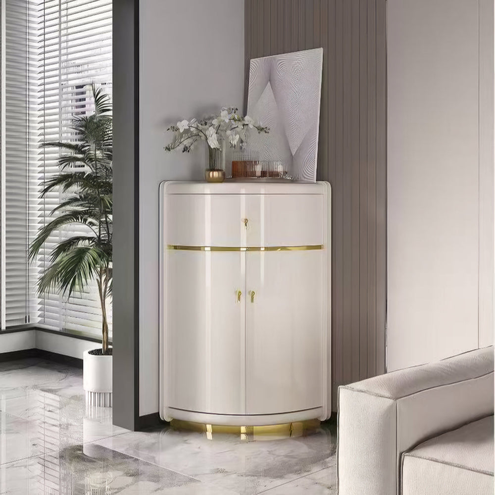 Modern White 2 Piece Display Cabinet with Gold Frame