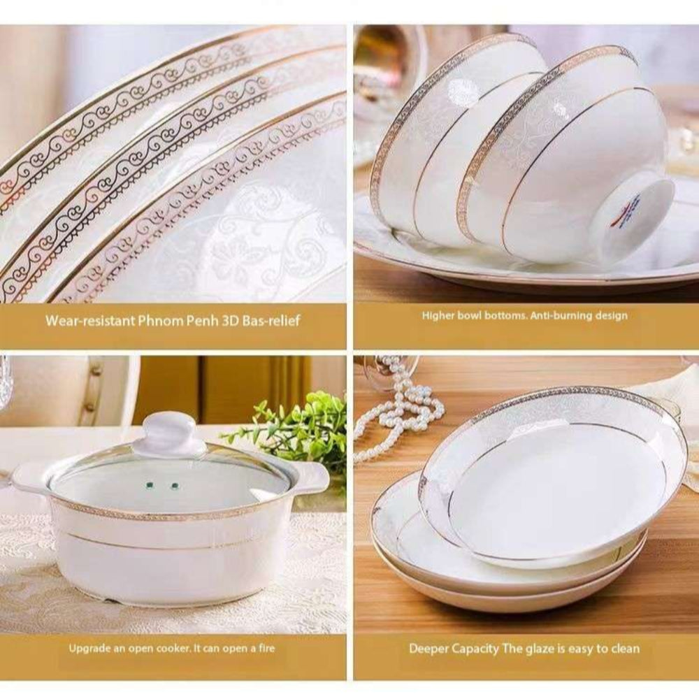 Pure Ceramic Kitchenware in White and Decorative Edges with Bowls and Spoons at RBM Classic Home