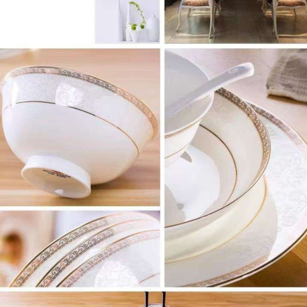 European Style Pure Ceramic Kitchenware in White and Decorative Edges