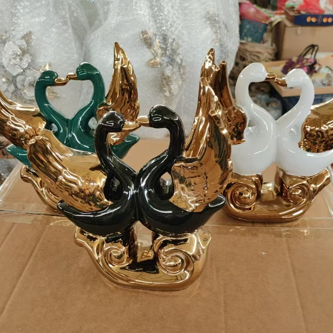 Modern Decorative Sculpture in Ceramic, Gold and Green Colours Available at RBM Classic Home