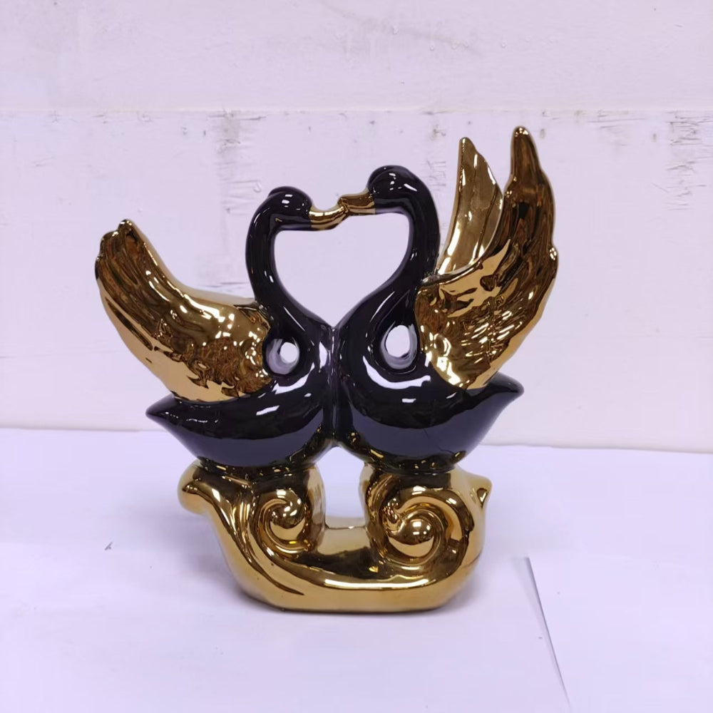 Modern Decorative Sculpture in Ceramic, Gold and Green Colours Available at RBM Classic Home