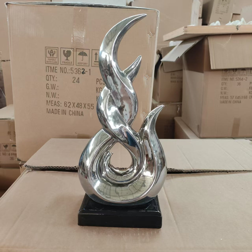 Silver Decorative Ceramic Sculpture Made from Glossy Ceramic on an MDF Base