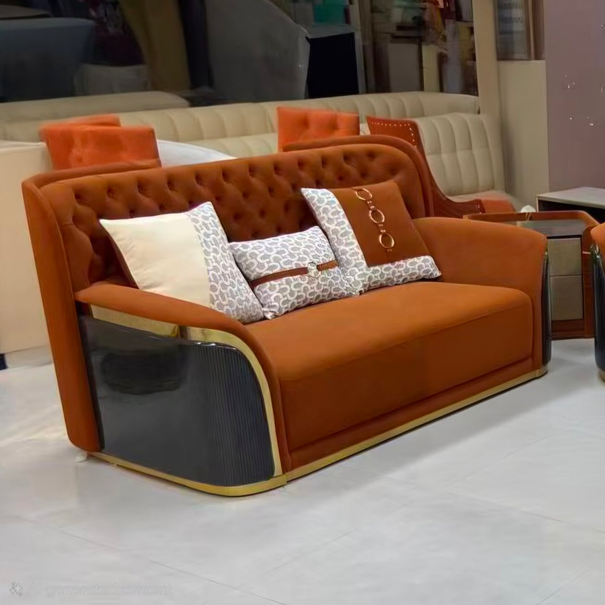 Gaga Beige Leather Sofa set