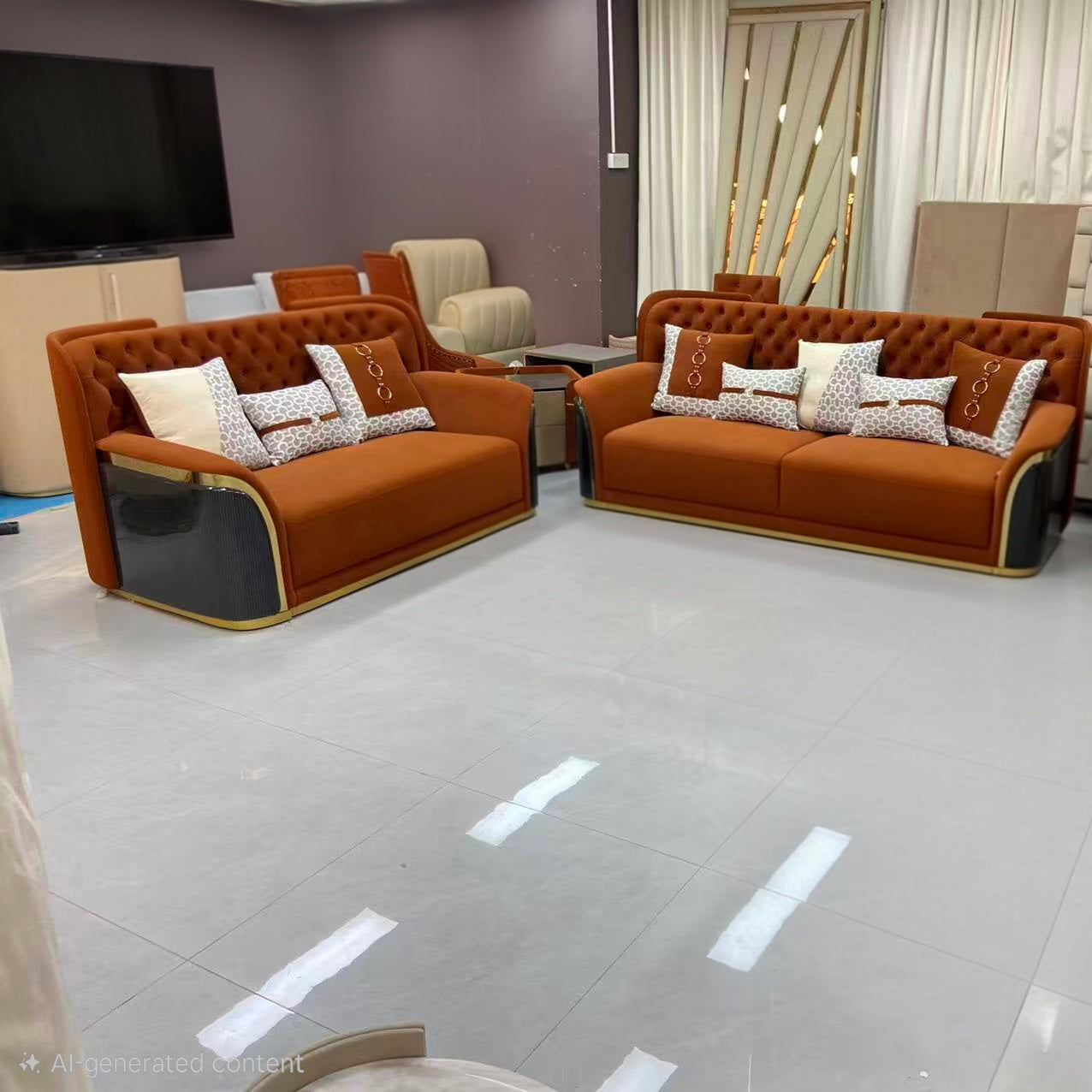 Gaga Beige Leather Sofa set