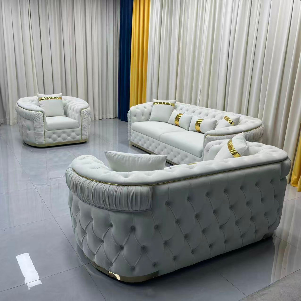 Nelly Velvet Sofa set (Cream)