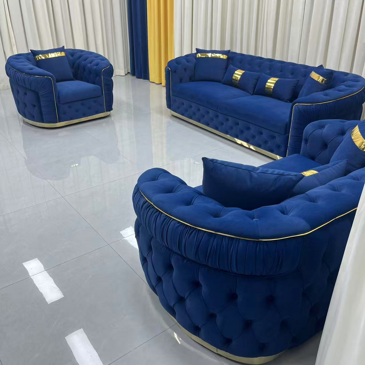 Nelly Velvet Sofa set (Blue)