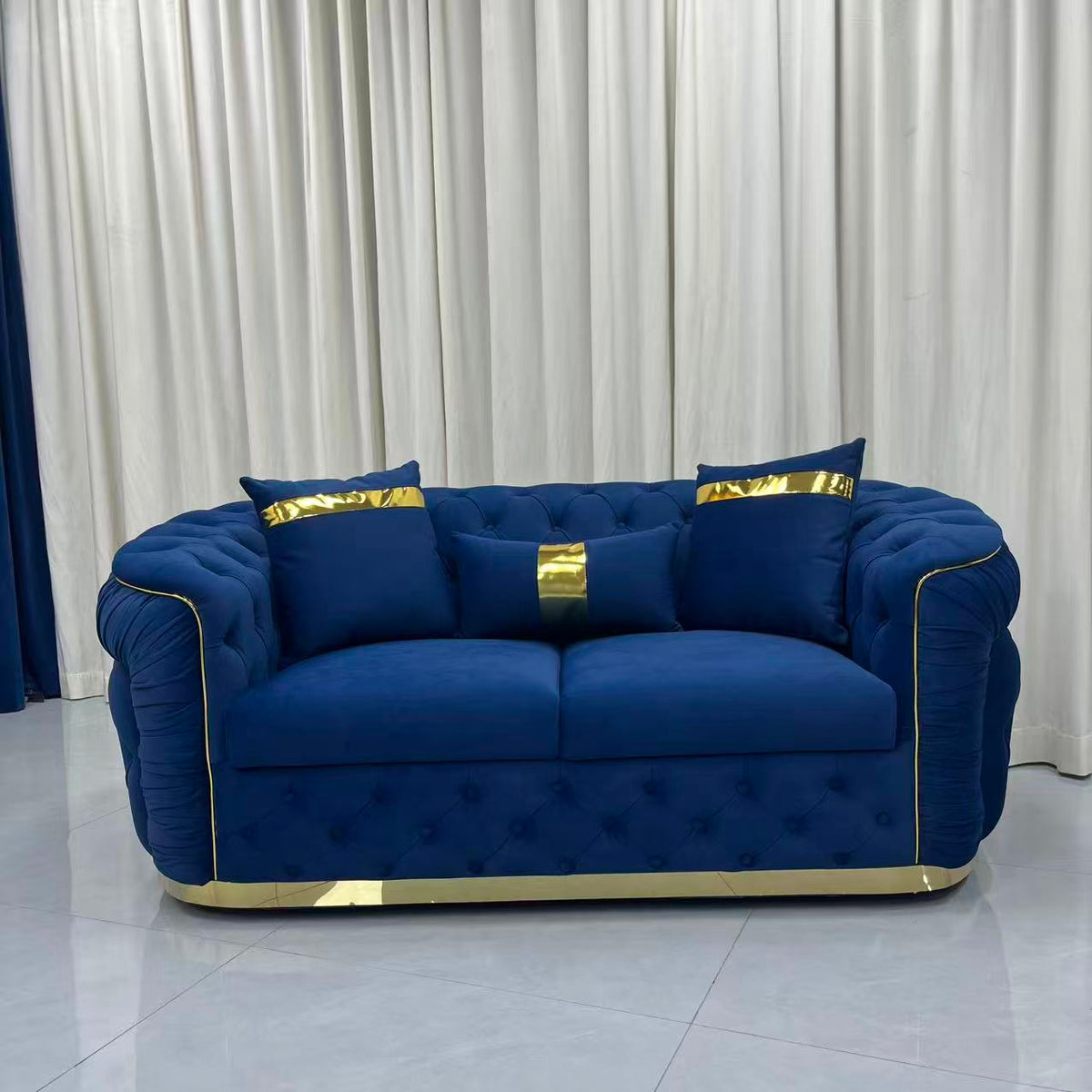 Nelly Velvet Sofa set (Blue)