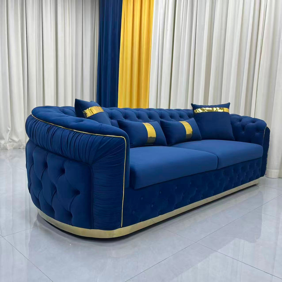 Nelly Velvet Sofa set (Blue)