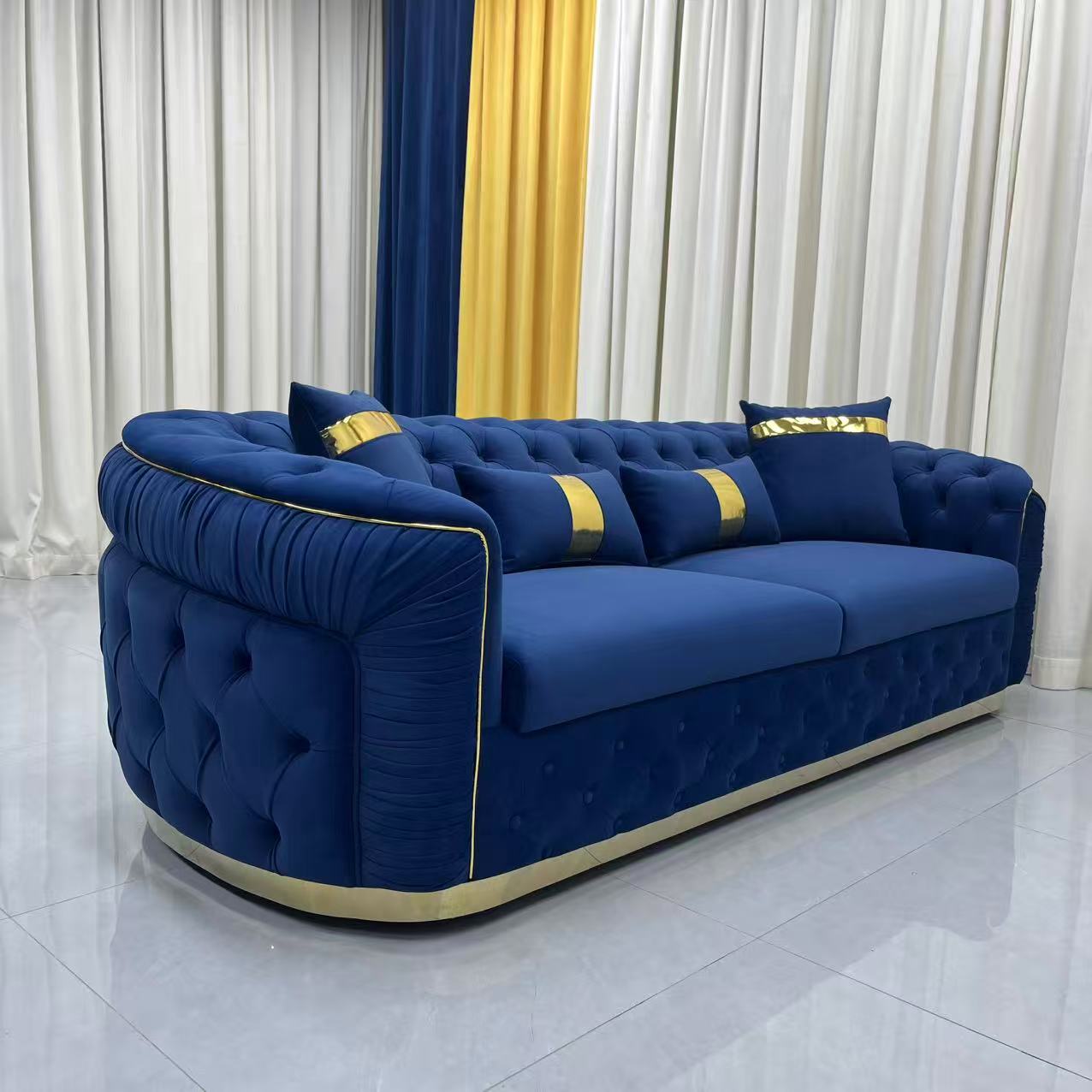Nelly Velvet Sofa set (Blue)