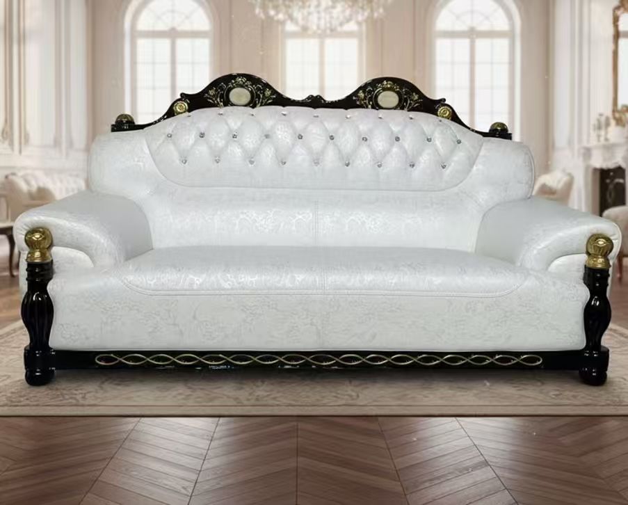 Cream Leather with Black Wood Sofa set