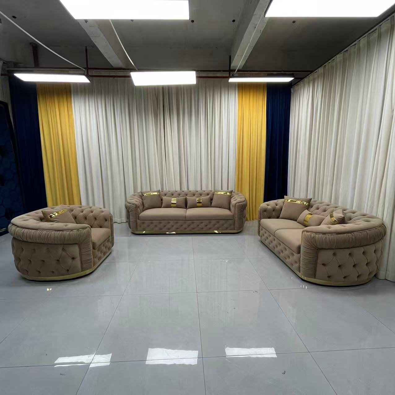 Nelly Velvet Sofa set (Biege-Brown)