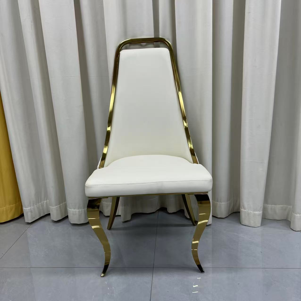 Y2505 - White Leather Chair in Gold