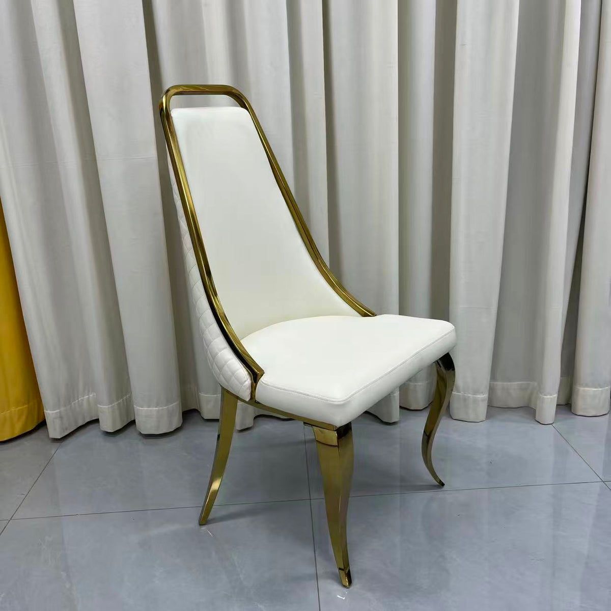 Y2505 - White Leather Chair in Gold