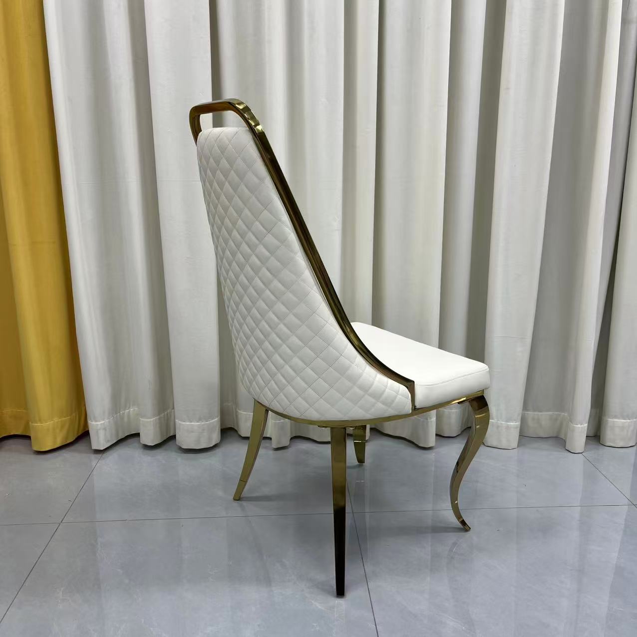 Y2505 - White Leather Chair in Gold