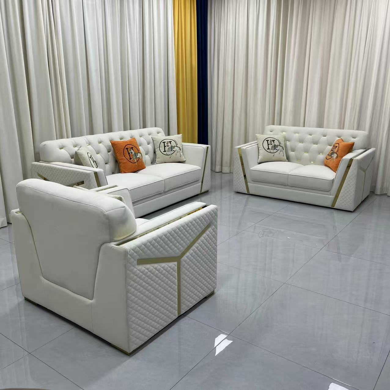 Luxury Cream Holland Velvet Sofa Set
