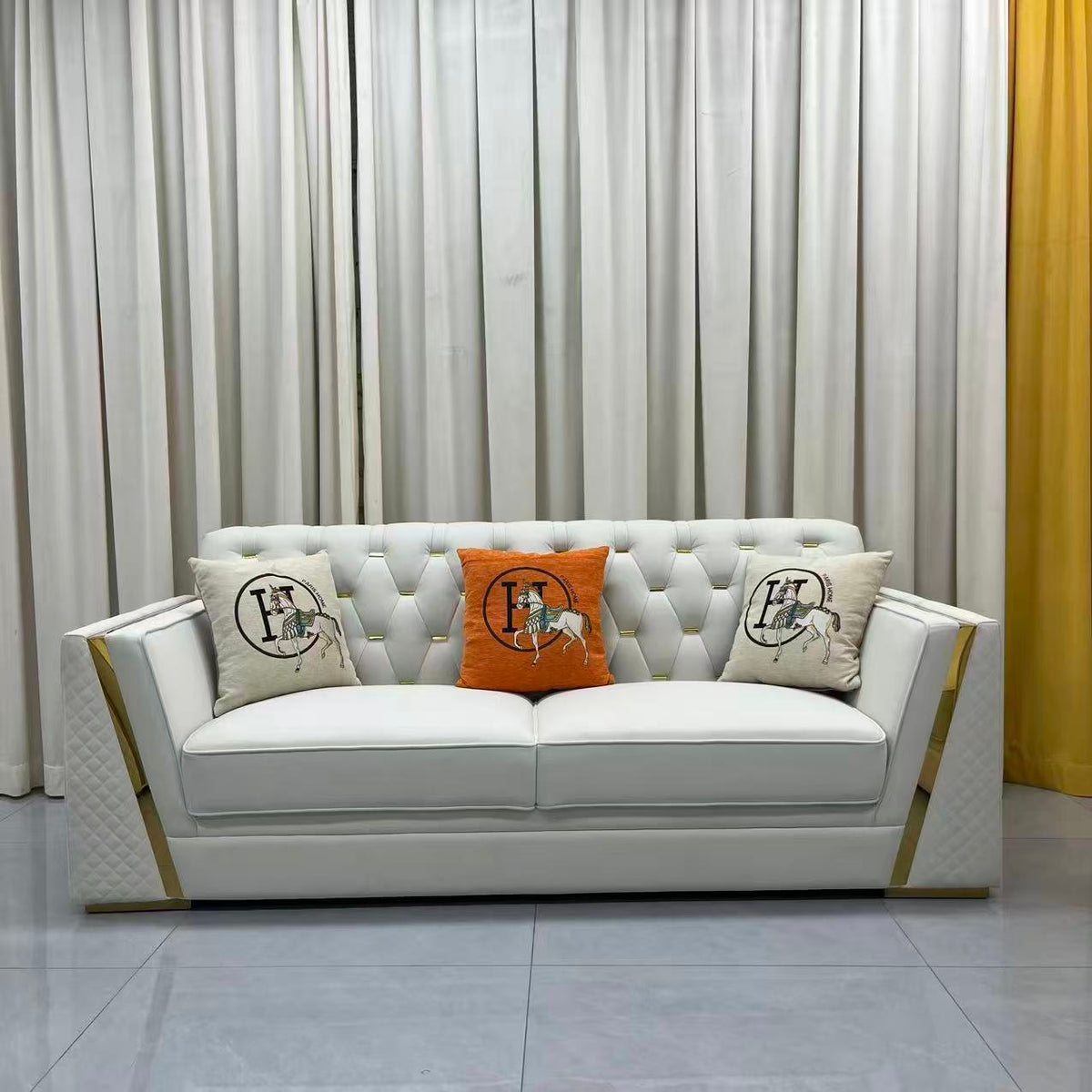 Luxury Cream Holland Velvet Sofa Set