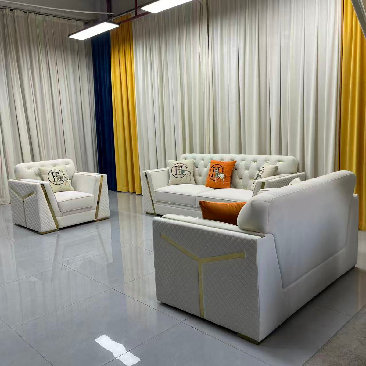 Luxury Cream Holland Velvet Sofa Set