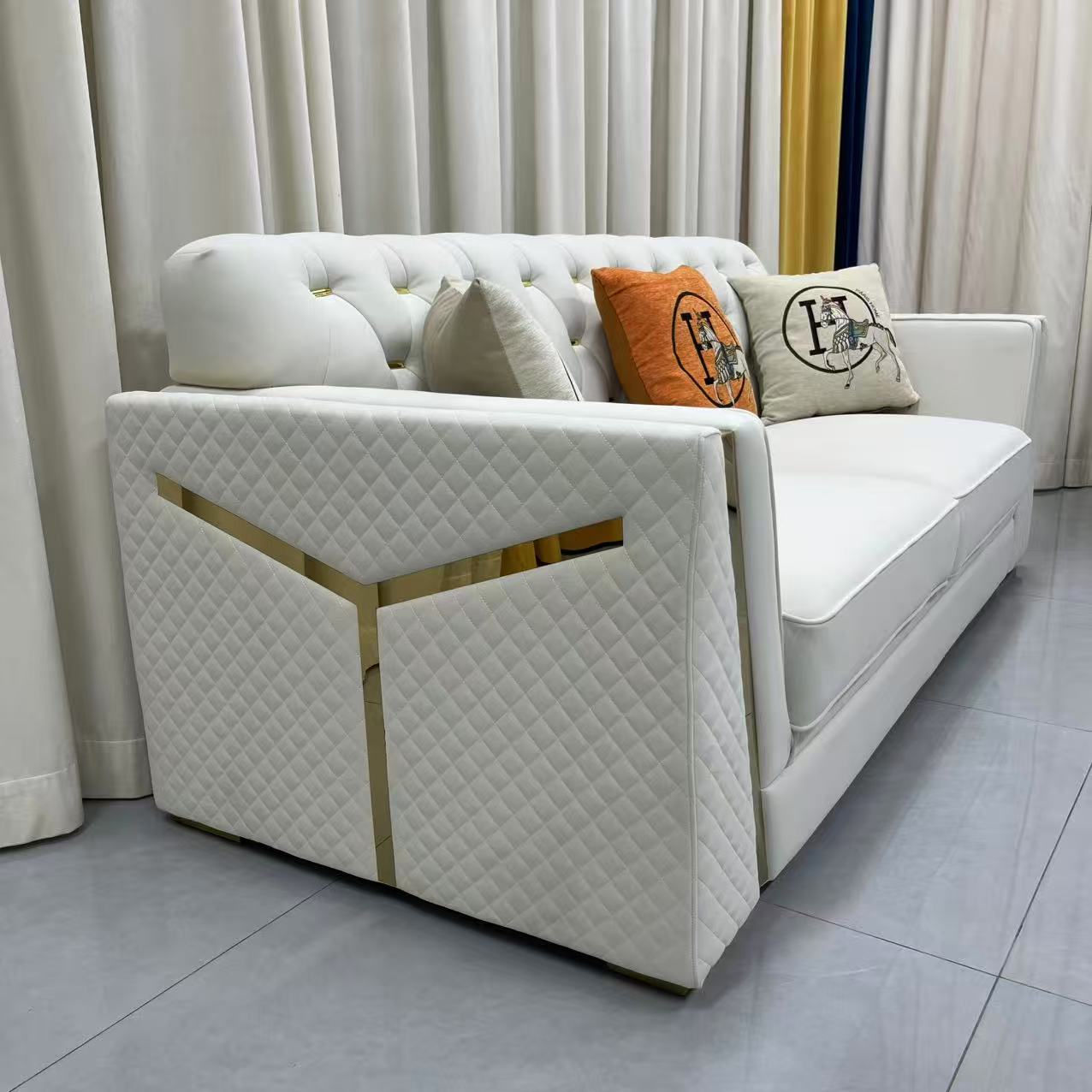 Luxury Cream Holland Velvet Sofa Set