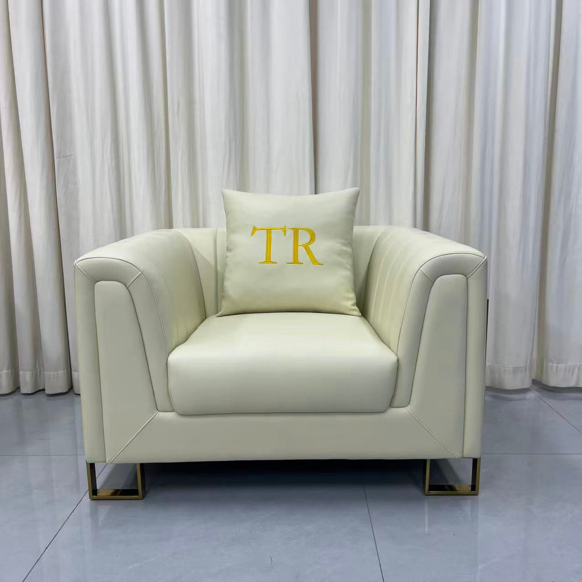 Luxury Beige Leather Sofa Set