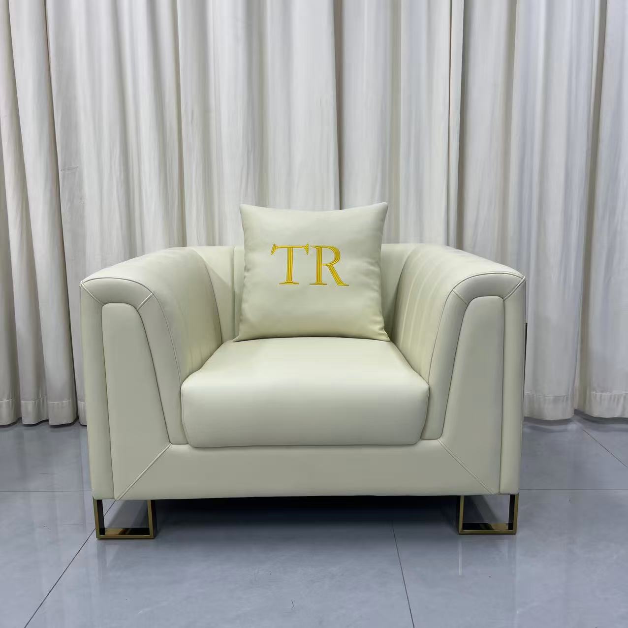 Luxury Beige Leather Sofa Set