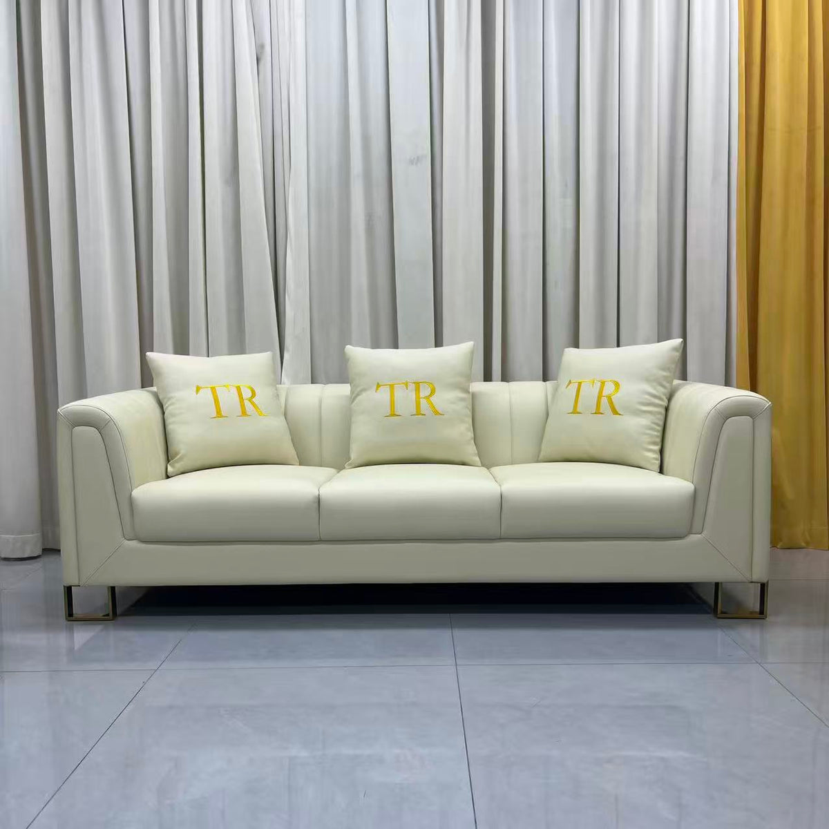 Luxury Beige Leather Sofa Set