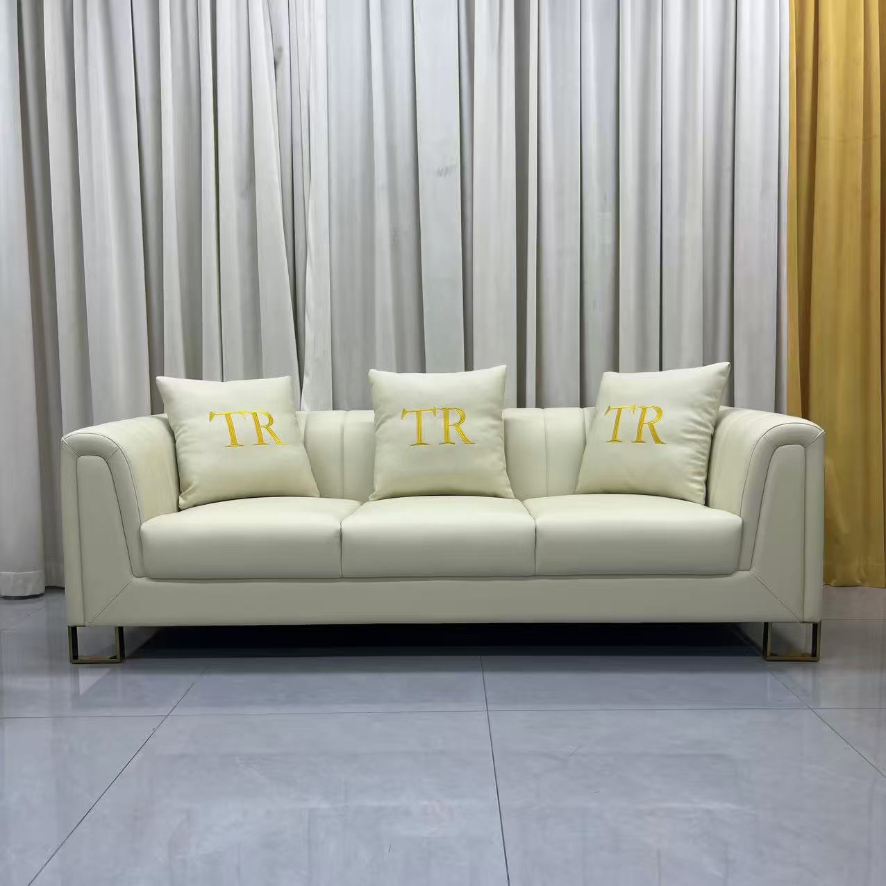 Luxury Beige Leather Sofa Set