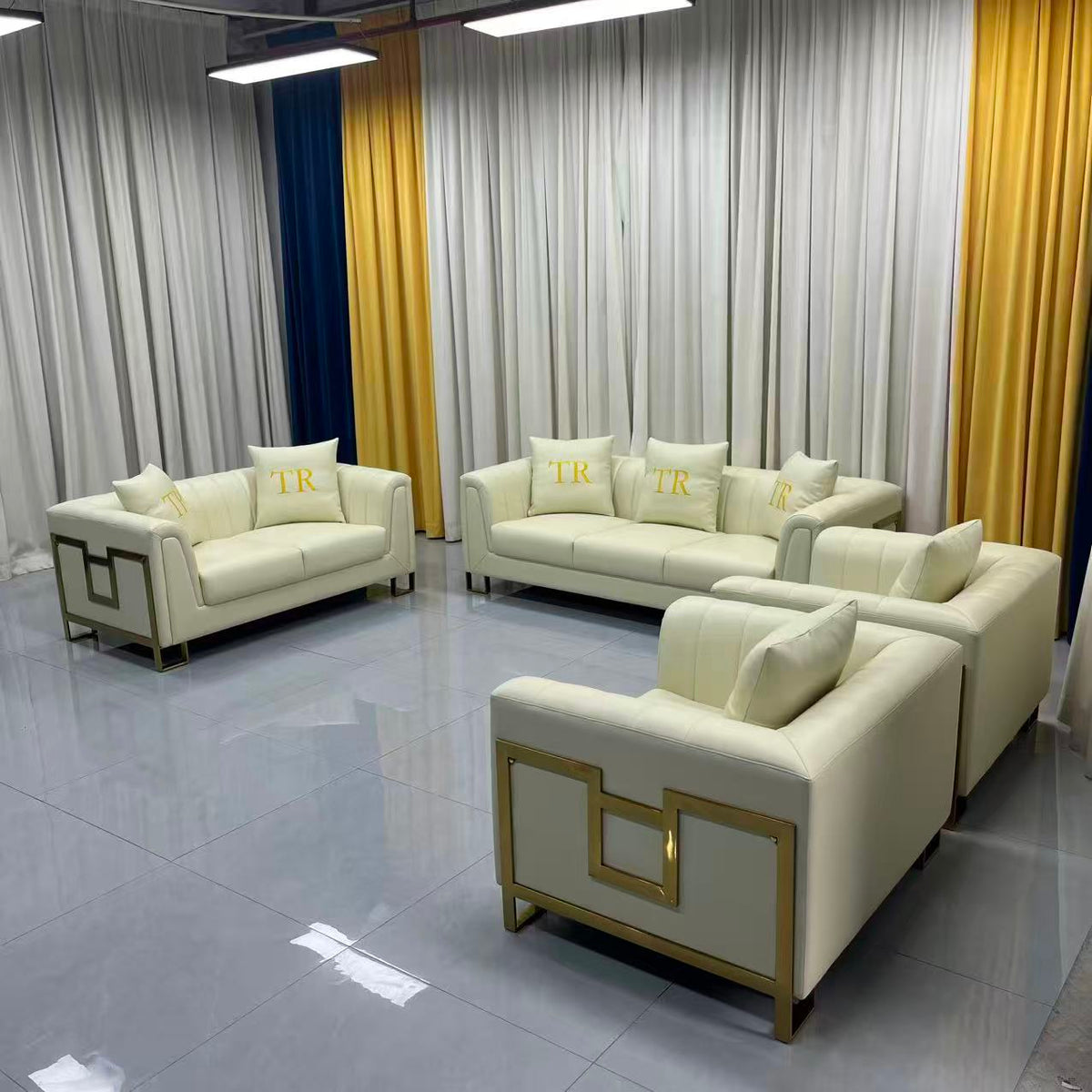 Luxury Beige Leather Sofa Set
