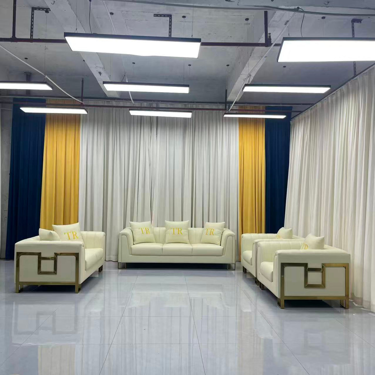 Luxury Beige Leather Sofa Set