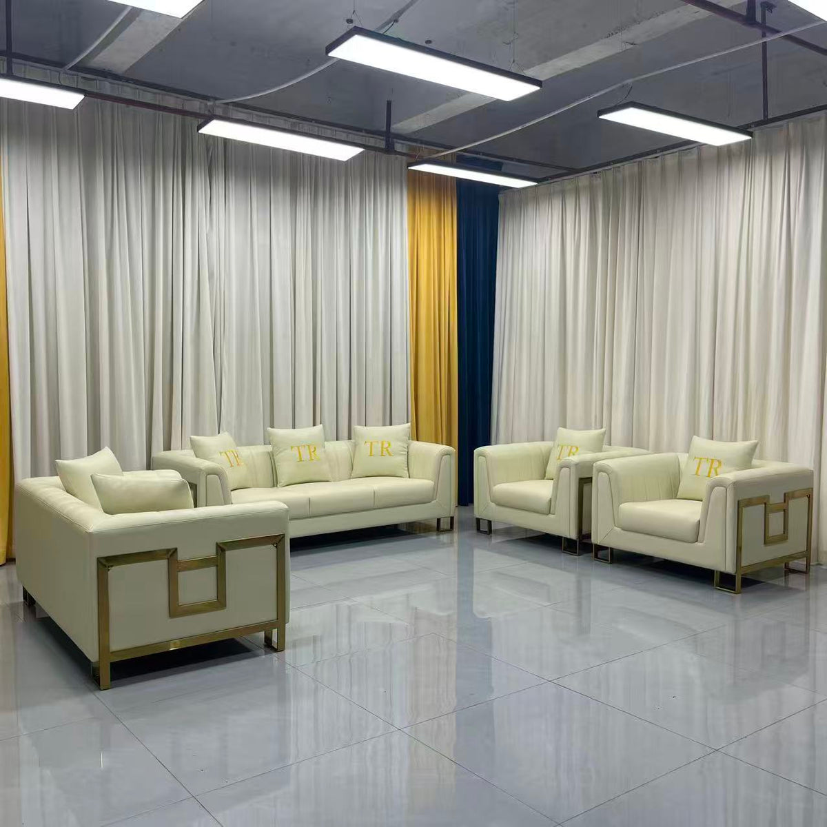 Luxury Beige Leather Sofa Set