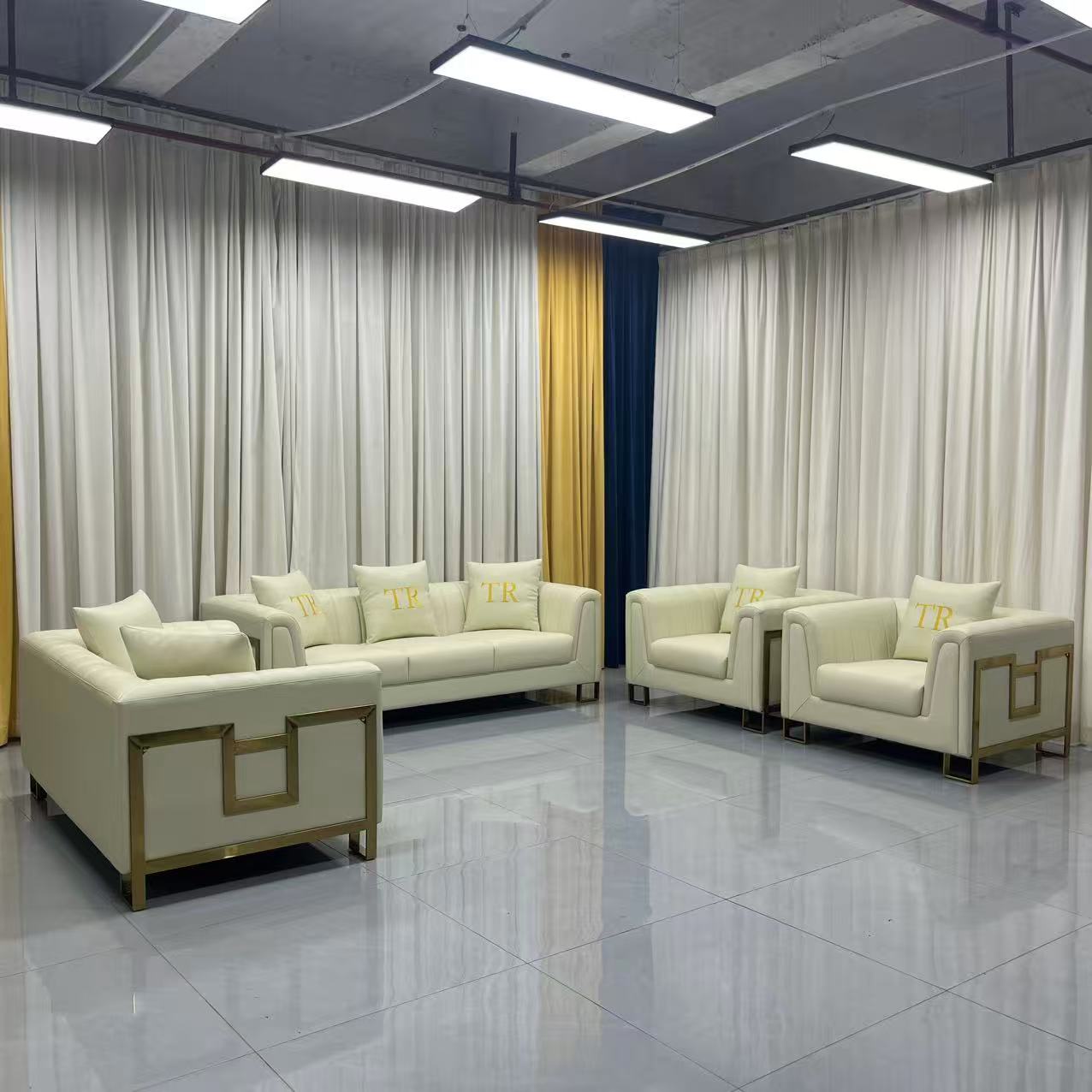 Luxury Beige Leather Sofa Set
