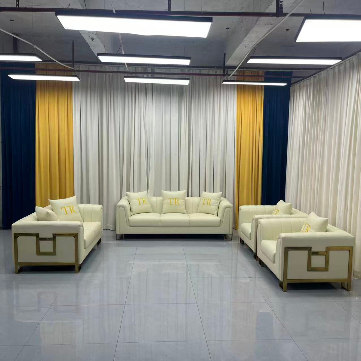 Luxury Beige Leather Sofa Set