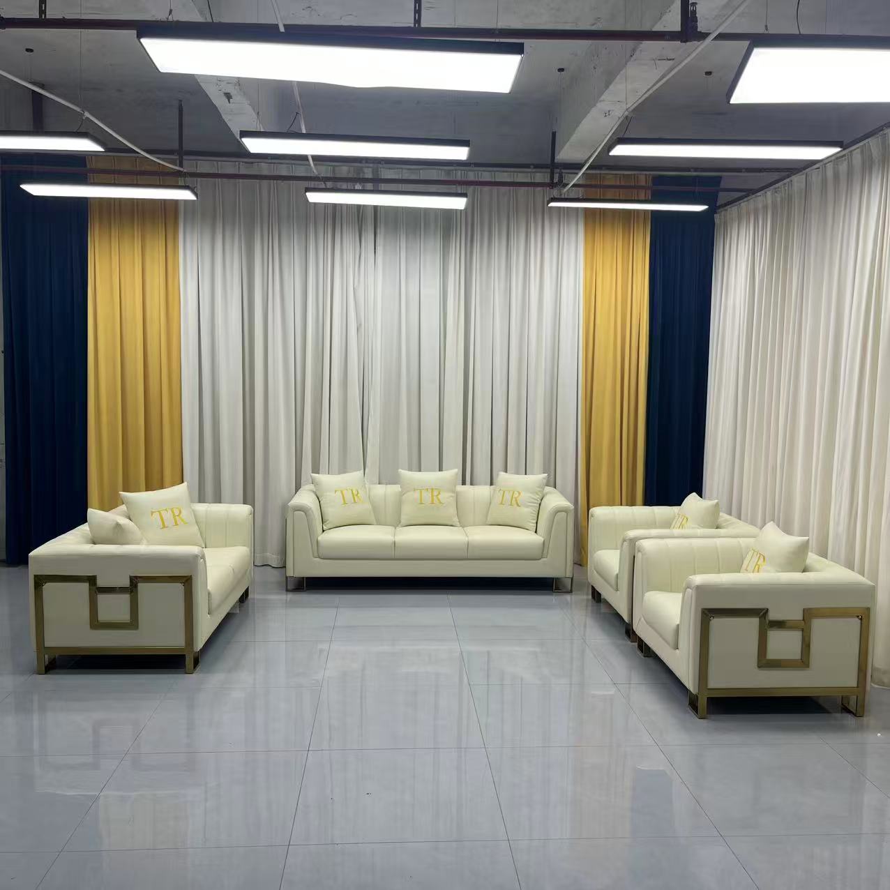 Luxury Beige Leather Sofa Set