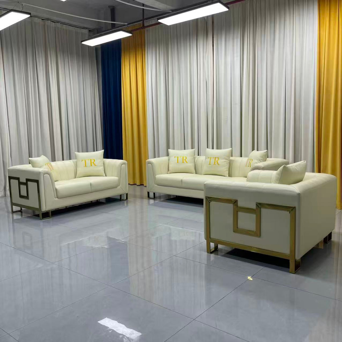 Luxury Beige Leather Sofa Set