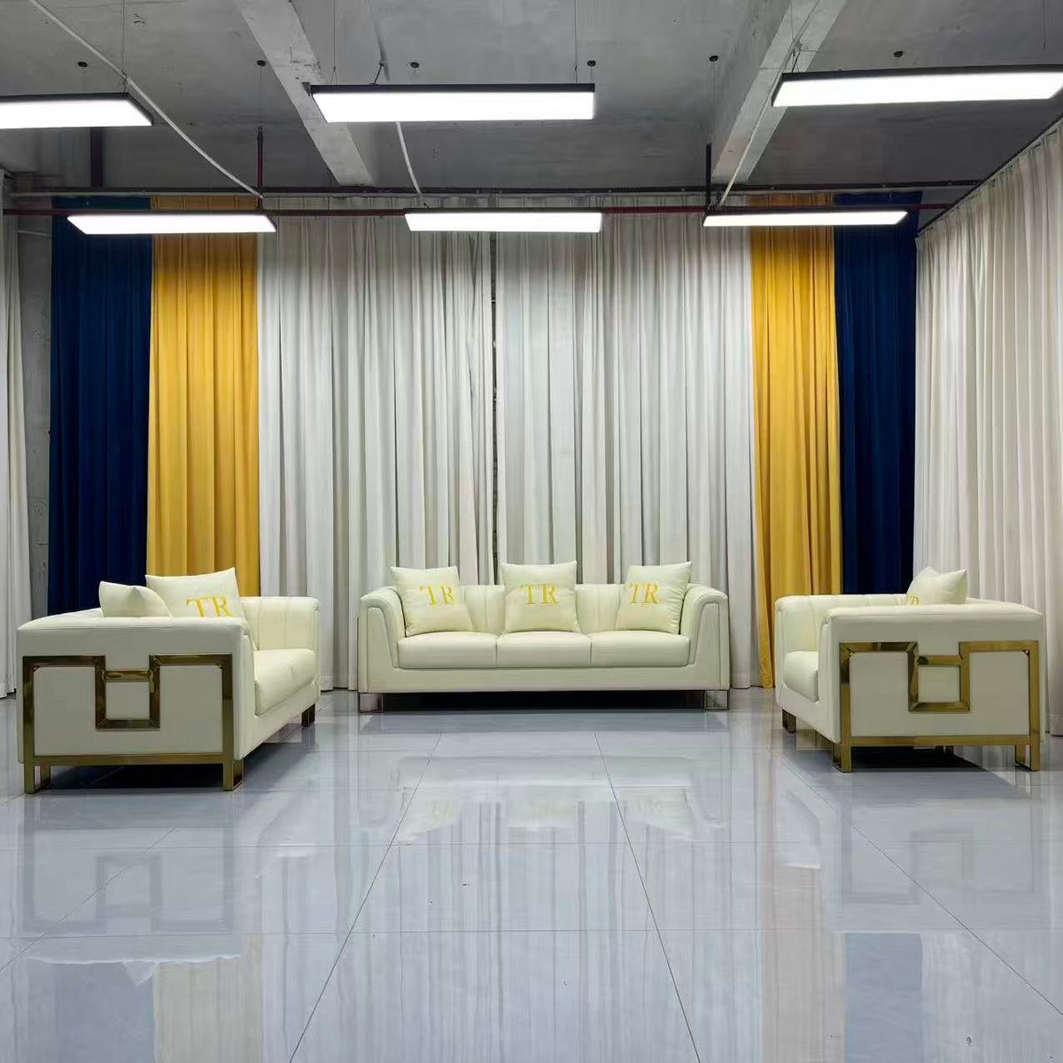 Luxury Beige Leather Sofa Set