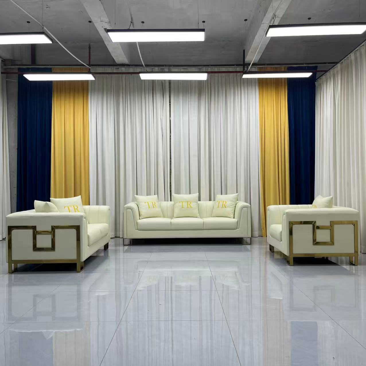 Luxury Beige Leather Sofa Set