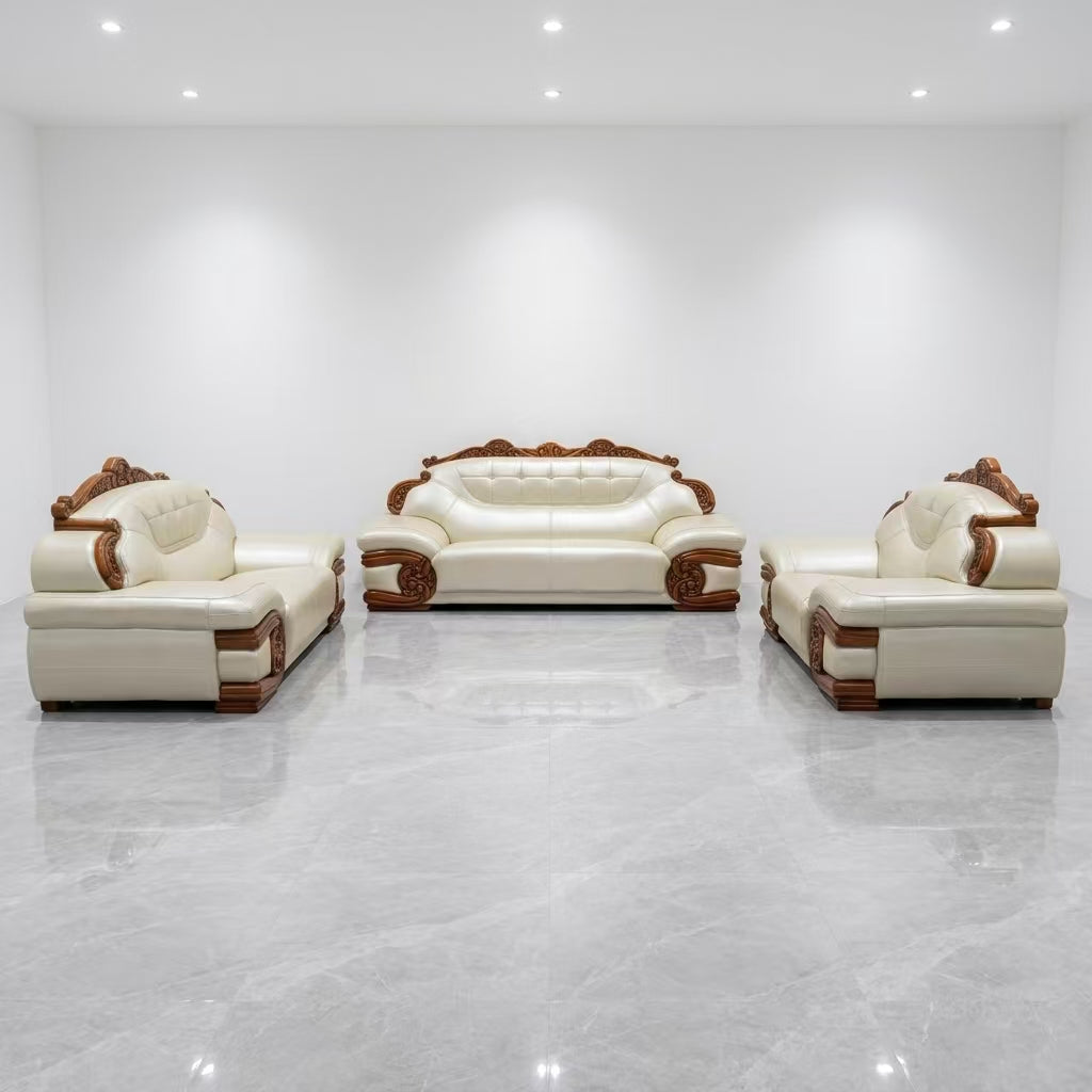 Bee Cream Leather Sofa set
