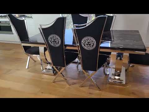 Classic Marble-Top Dining Table with six chairs