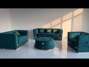 Modern Green Velvet Comfortable Sofa / Couch set of 6-Seater with a Golden Trim Edge and Coffee Table