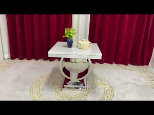 Introducing a Classic and Marble Top Square Side Table with Silver Stainless Steel Frame and a Wow Factor