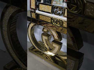 Classy Gold GG Style Console Table and Mirror with Diamond Crushed Glass. RBM Classic Home Furniture Store in Melton