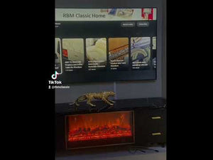 Black Modern Marble TV Unit with Fireplace Reflector