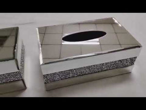 Glass Mirrored Decorative Tissue Box in Silver with Diamond-Crushed Sparkling Glass