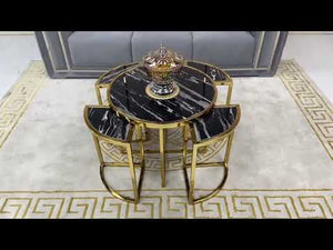 Black Grey Marble top Circle / Round Gold Nested Side Tables, 5 pieces in Gold Stainless Steel Material on Frames