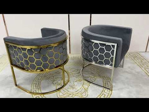 Classy and Elegant Design Grey Velvet Dining Room Chairs in Gold and Silver Stainless Steel frame